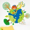 Green Earth Flowers,Girls and Trees Planted Stickers 